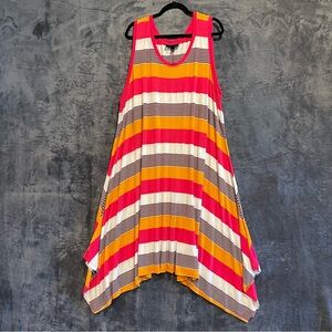 Lane Bryant Women Size 26/28 Sleeveless Summer Dress Midi Striped Stretch Comfy